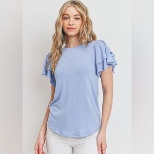 Cherish Brand Layered Flutter Sleeves Soft French Terry Knit Top